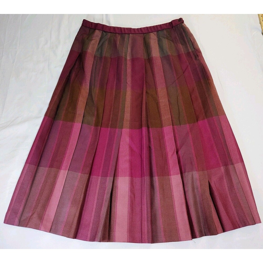Vintage Pendleton Skirt Sz 18 Pleated 100% Virgin Wool Maroon Pink Tartan Plaid